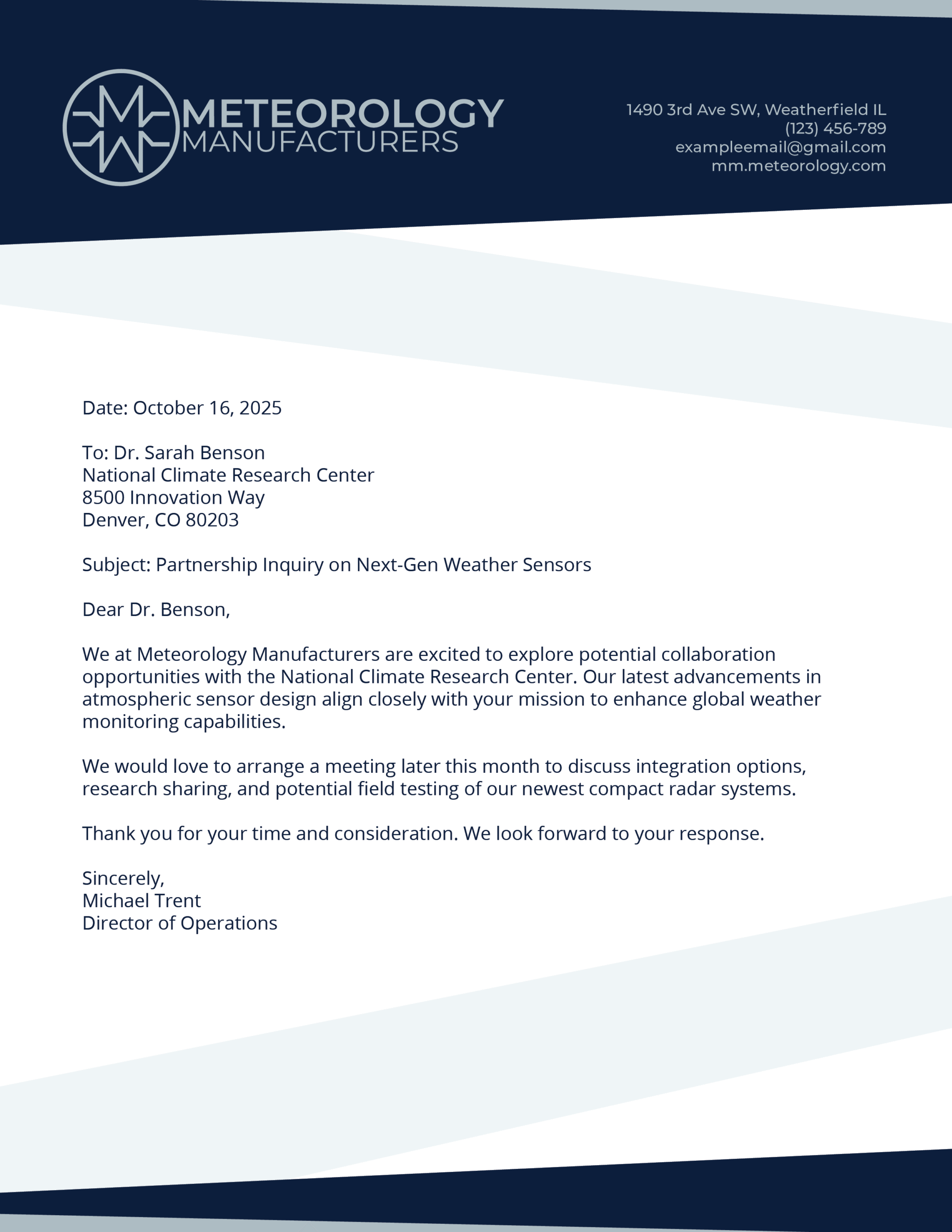 Meteorology Manufacturers Letterhead